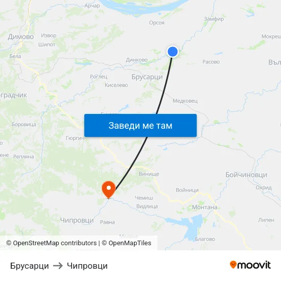 Брусарци to Чипровци map