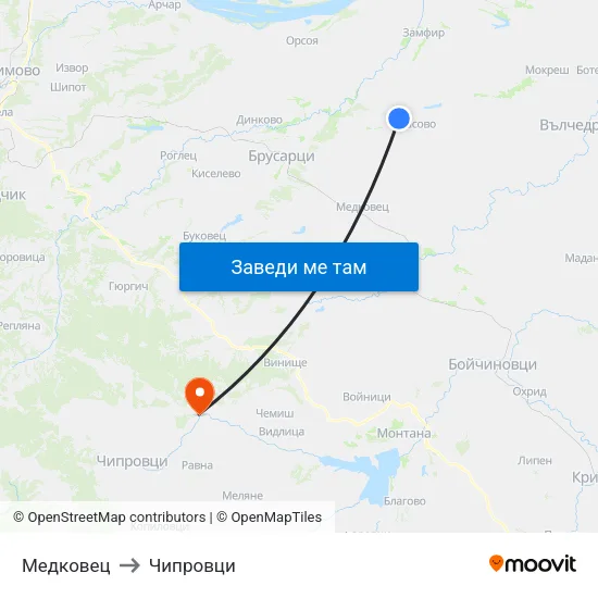 Медковец to Чипровци map