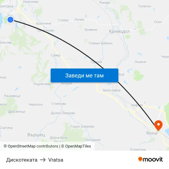 Дискотеката to Vratsa map