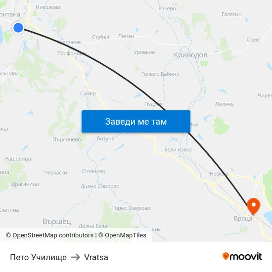 Пето Училище to Vratsa map