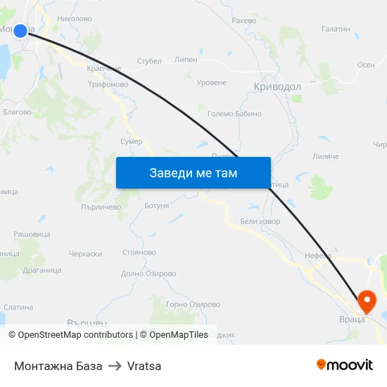 Монтажна База to Vratsa map