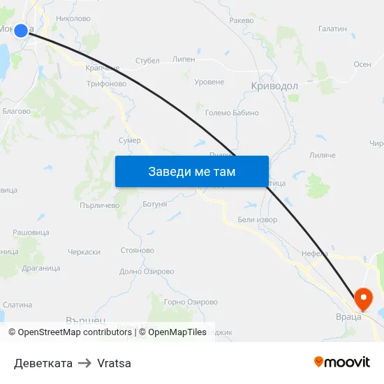 Деветката to Vratsa map