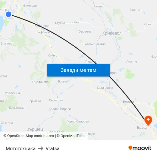 Мототехника to Vratsa map