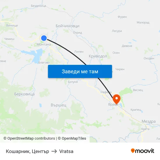 Кошарник, Център to Vratsa map
