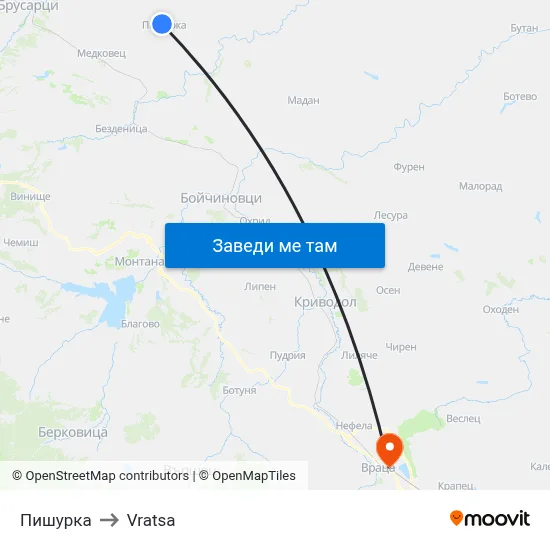 Пишурка to Vratsa map