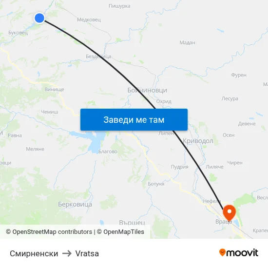 Смирненски to Vratsa map