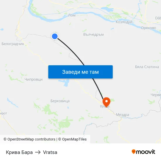 Крива Бара to Vratsa map