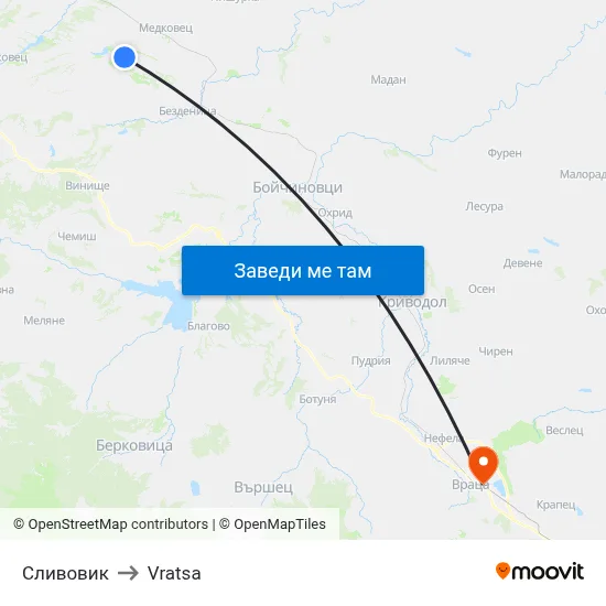 Сливовик to Vratsa map