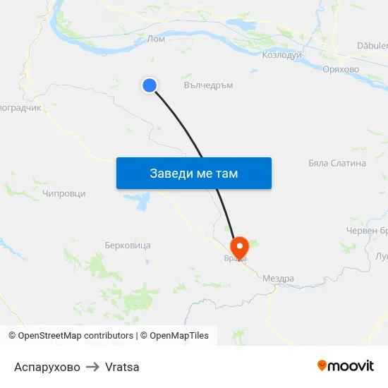Аспарухово to Vratsa map