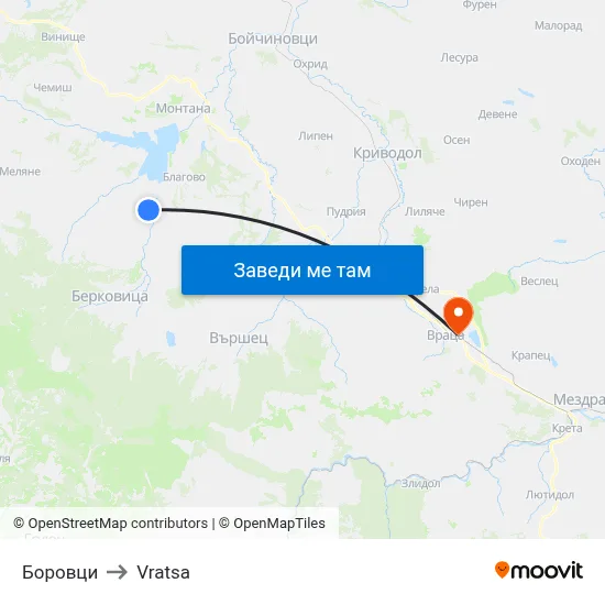 Боровци to Vratsa map