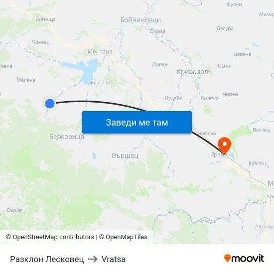 Разклон Лесковец to Vratsa map