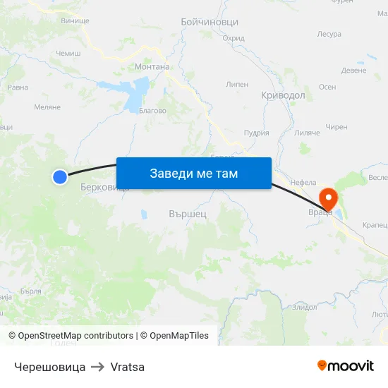 Черешовица to Vratsa map