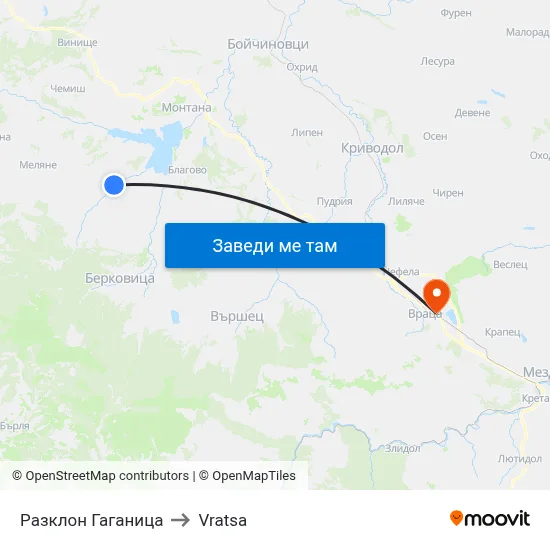 Разклон Гаганица to Vratsa map