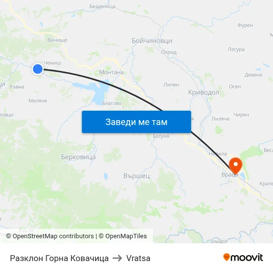 Разклон Горна Ковачица to Vratsa map