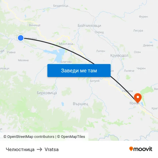 Челюстница to Vratsa map