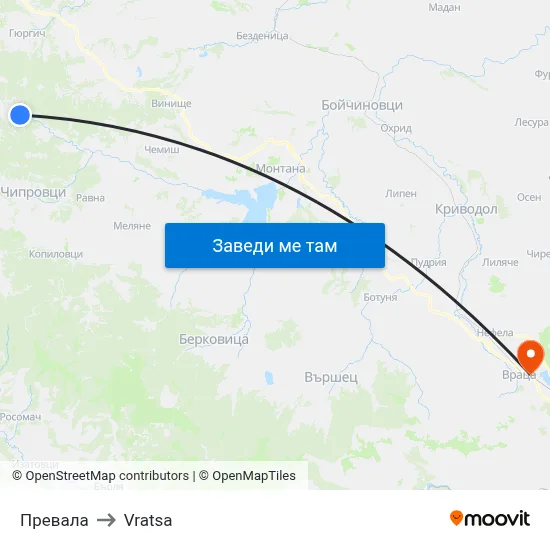 Превала to Vratsa map