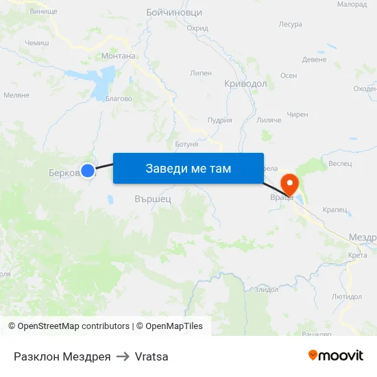 Разклон Мездрея to Vratsa map