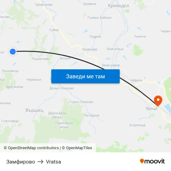 Замфирово to Vratsa map