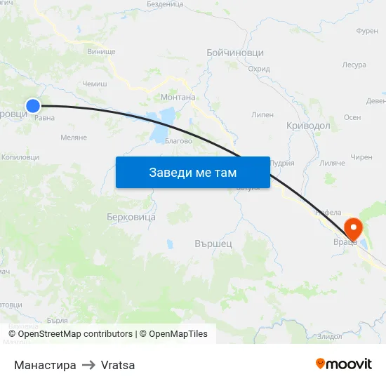 Манастира to Vratsa map