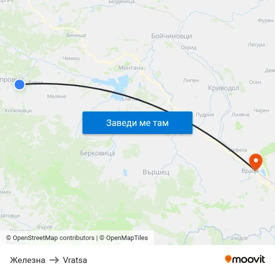 Железна to Vratsa map