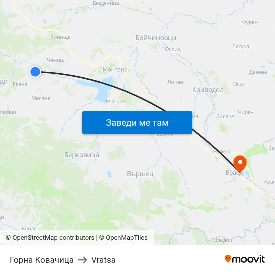 Горна Ковачица to Vratsa map