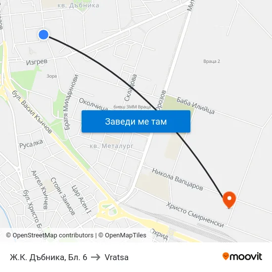 Ж.К. Дъбника, Бл. 6 to Vratsa map