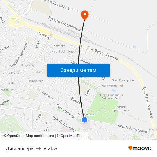 Диспансера to Vratsa map