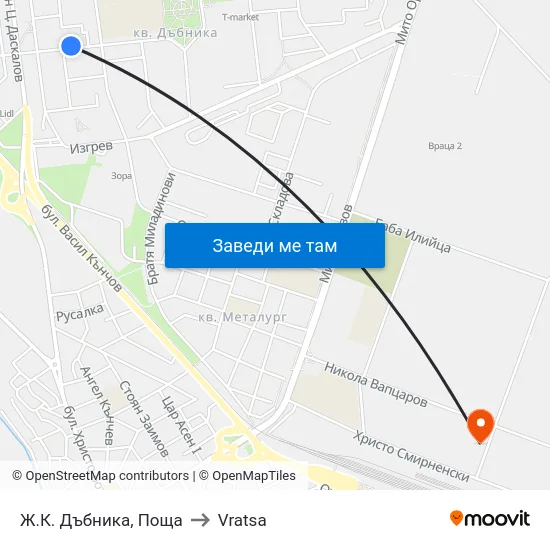 Ж.К. Дъбника, Поща to Vratsa map