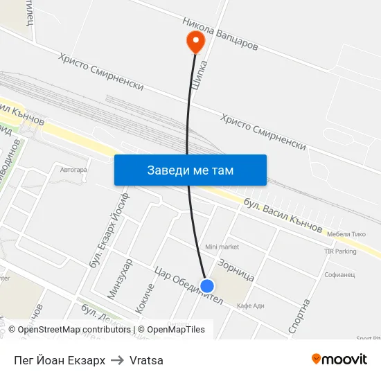 Пег Йоан Екзарх to Vratsa map