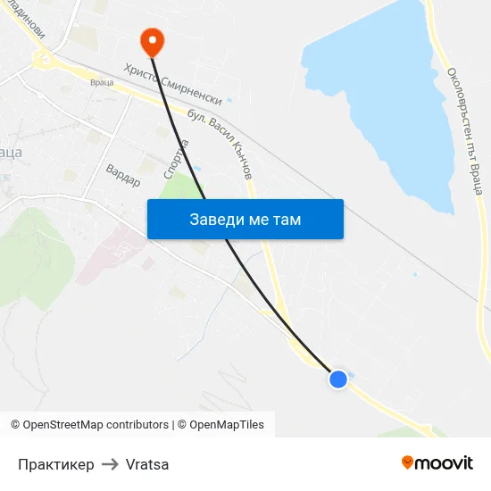 Практикер to Vratsa map