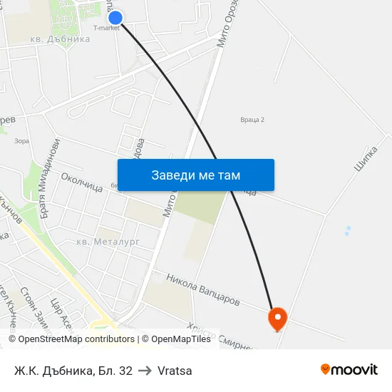Ж.К. Дъбника, Бл. 32 to Vratsa map