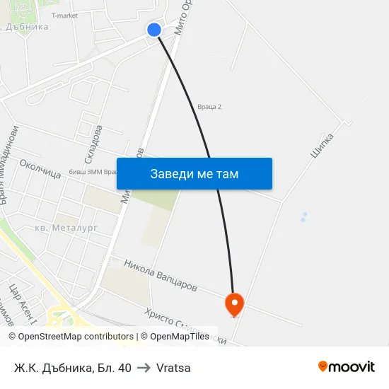 Ж.К. Дъбника, Бл. 40 to Vratsa map