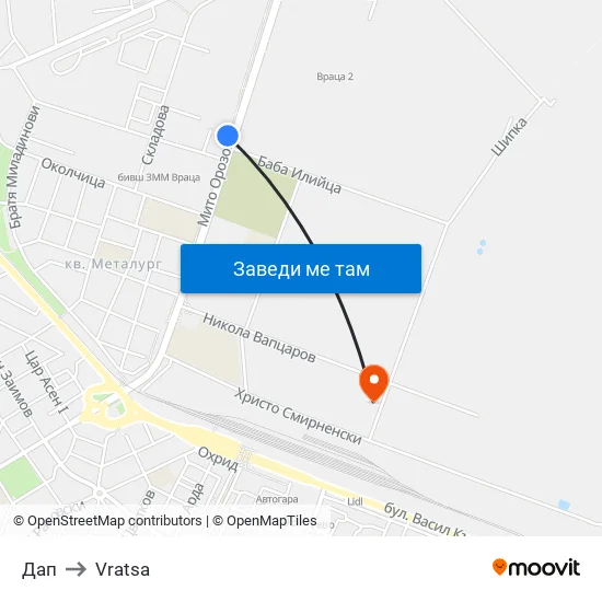 Дап to Vratsa map