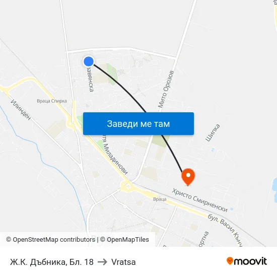 Ж.К. Дъбника, Бл. 18 to Vratsa map