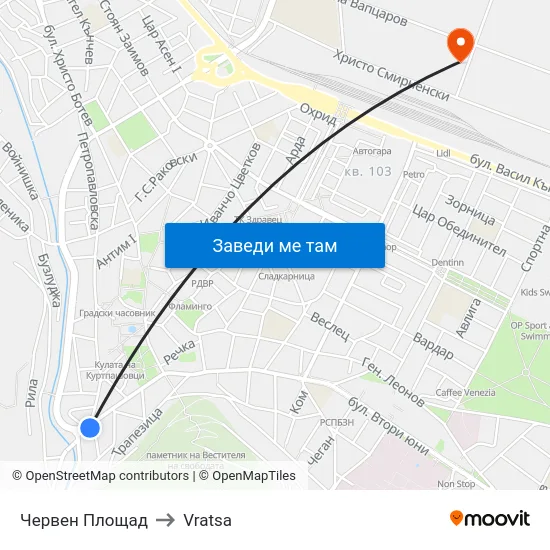 Червен Площад to Vratsa map