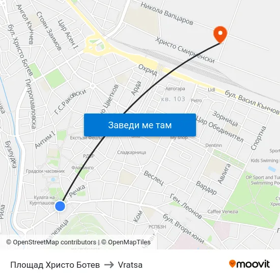 Площад Христо Ботев to Vratsa map