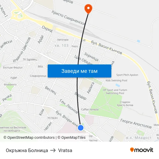 Окръжна Болница to Vratsa map