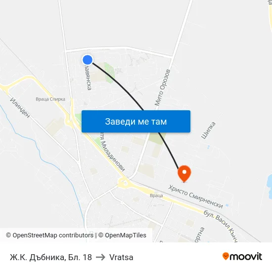 Ж.К. Дъбника, Бл. 18 to Vratsa map