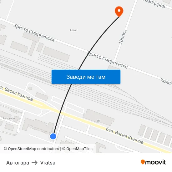 Автогара to Vratsa map