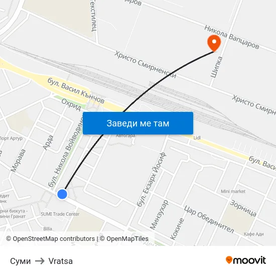 Суми to Vratsa map