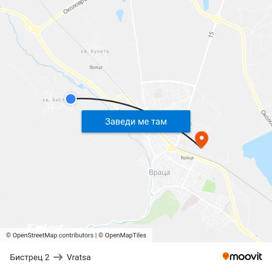 Бистрец 2 to Vratsa map