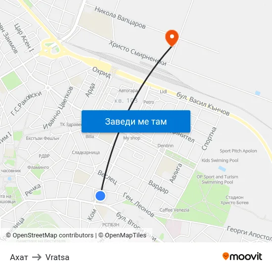 Ахат to Vratsa map