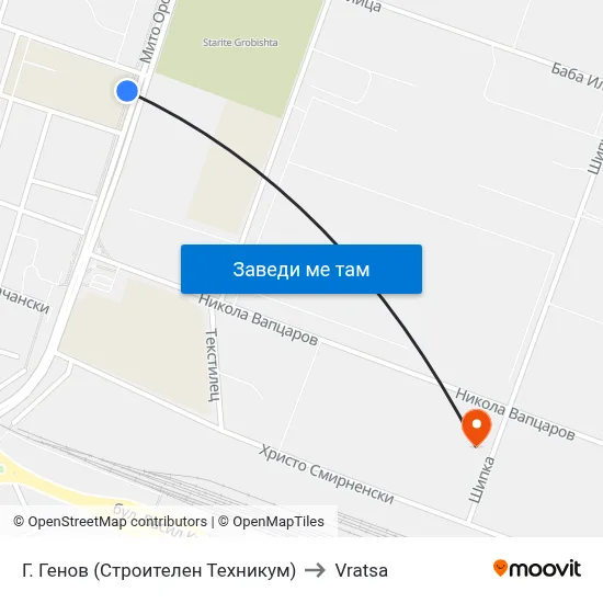 Г. Генов (Строителен Техникум) to Vratsa map