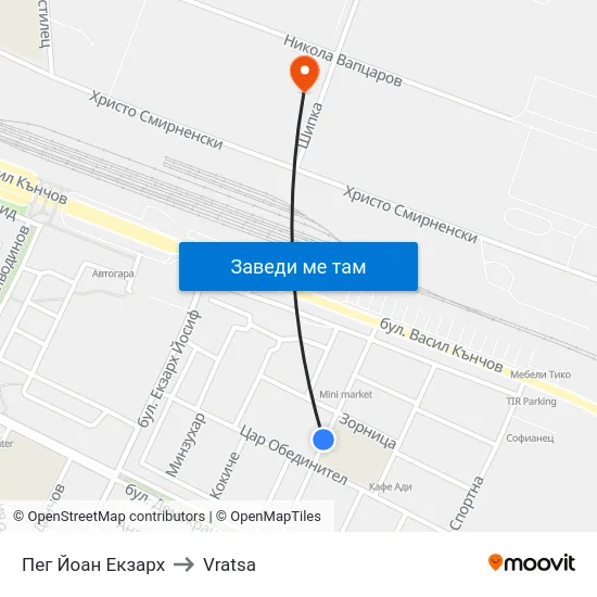 Пег Йоан Екзарх to Vratsa map