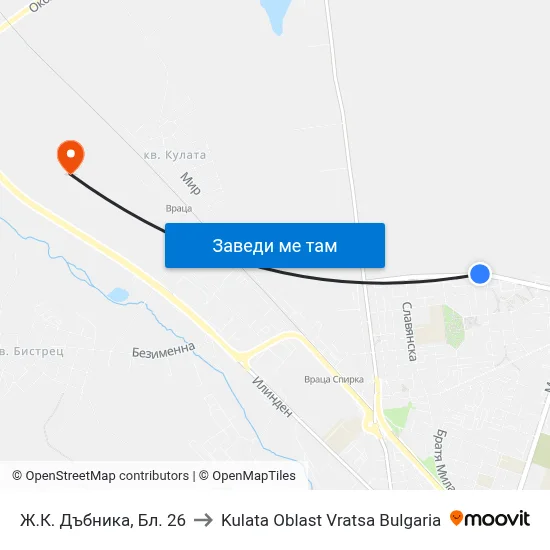 Ж.К. Дъбника, Бл. 26 to Kulata Oblast Vratsa Bulgaria map