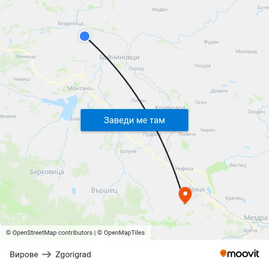 Вирове to Zgorigrad map