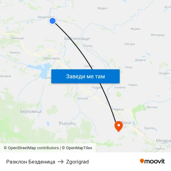 Разклон Безденица to Zgorigrad map