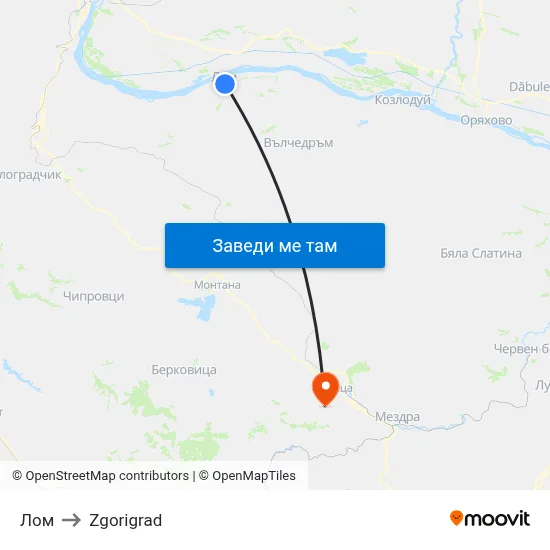 Лом to Zgorigrad map