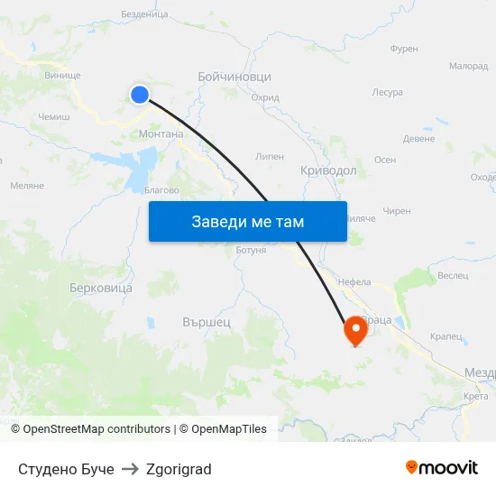 Студено Буче to Zgorigrad map