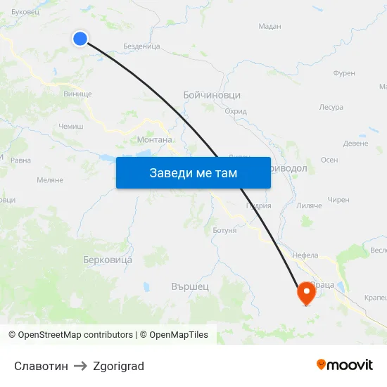 Славотин to Zgorigrad map